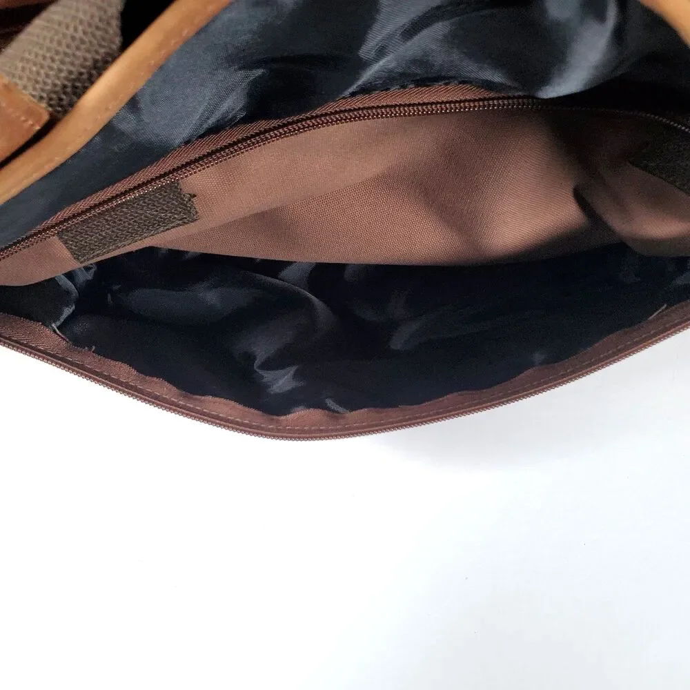 Vintage Magellan Duffle Bag Large Leather Brown Rust Red Canvas Trim Unisex